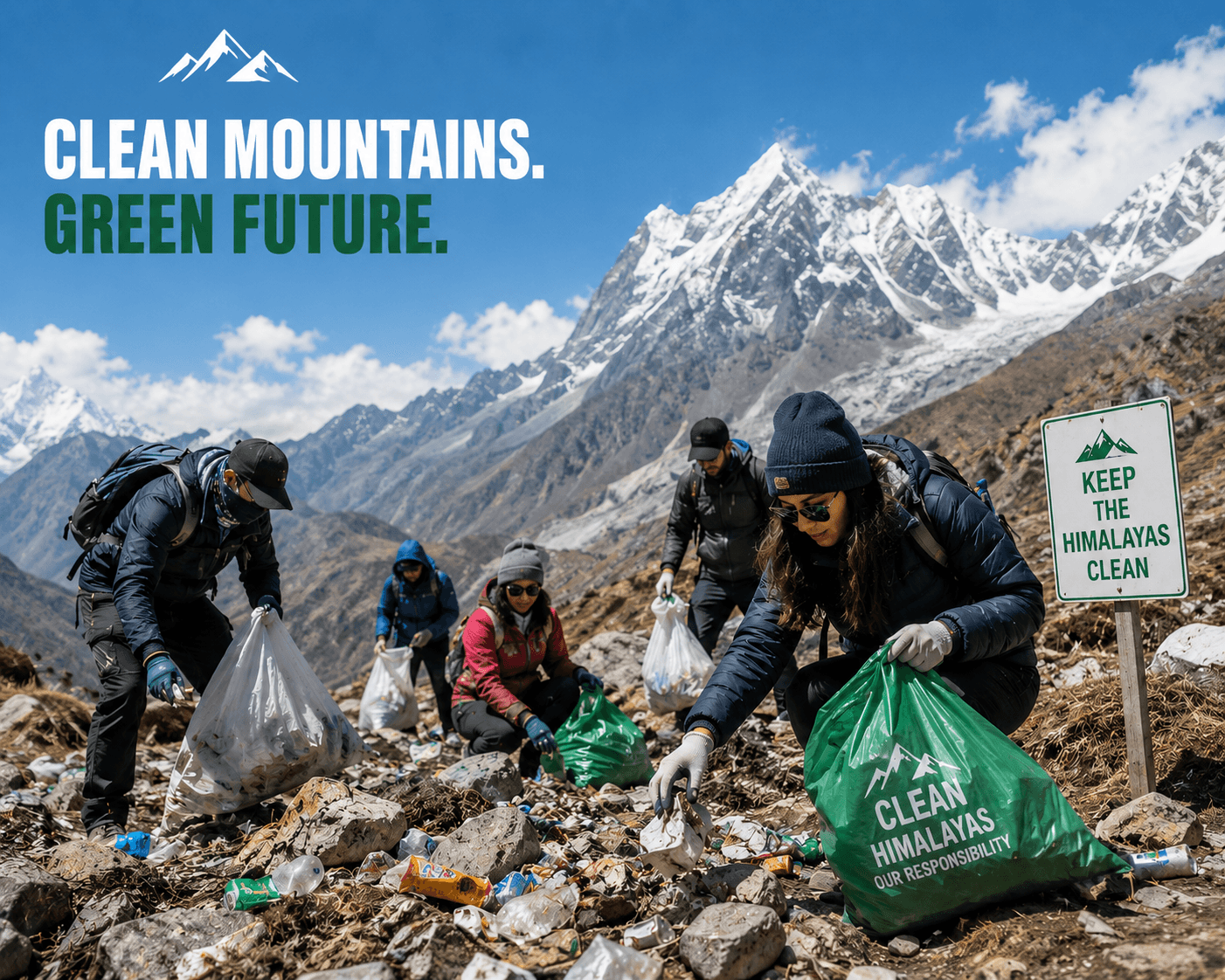 Volunteers cleaning the Himalayas